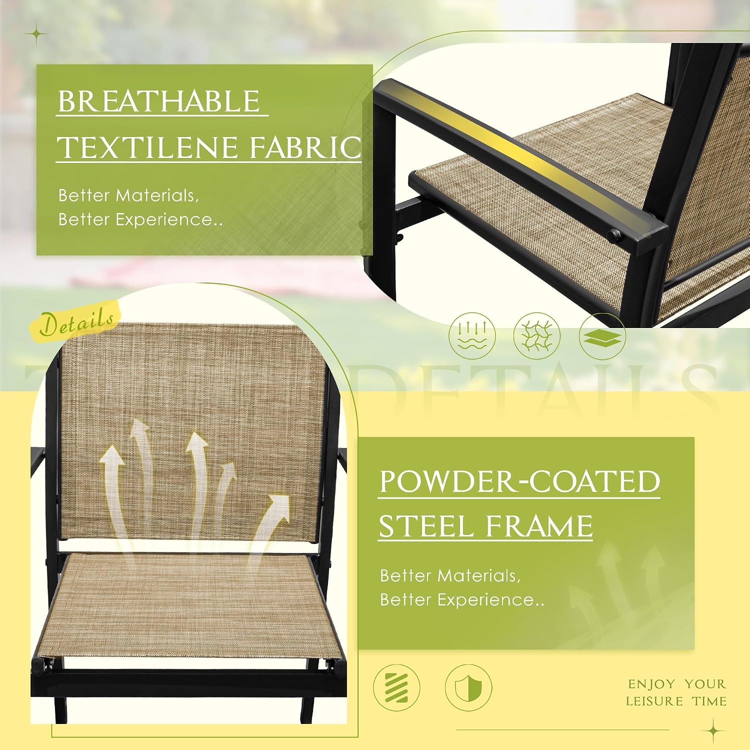 Greesum 4 Pieces Outdoor Furniture Set All Weather Patio Conversation Set with Porch Loveseat, Garden Bistro Chairs with Glass Coffee Table for Garden Backyard Poolside Textile Modern, Yellow