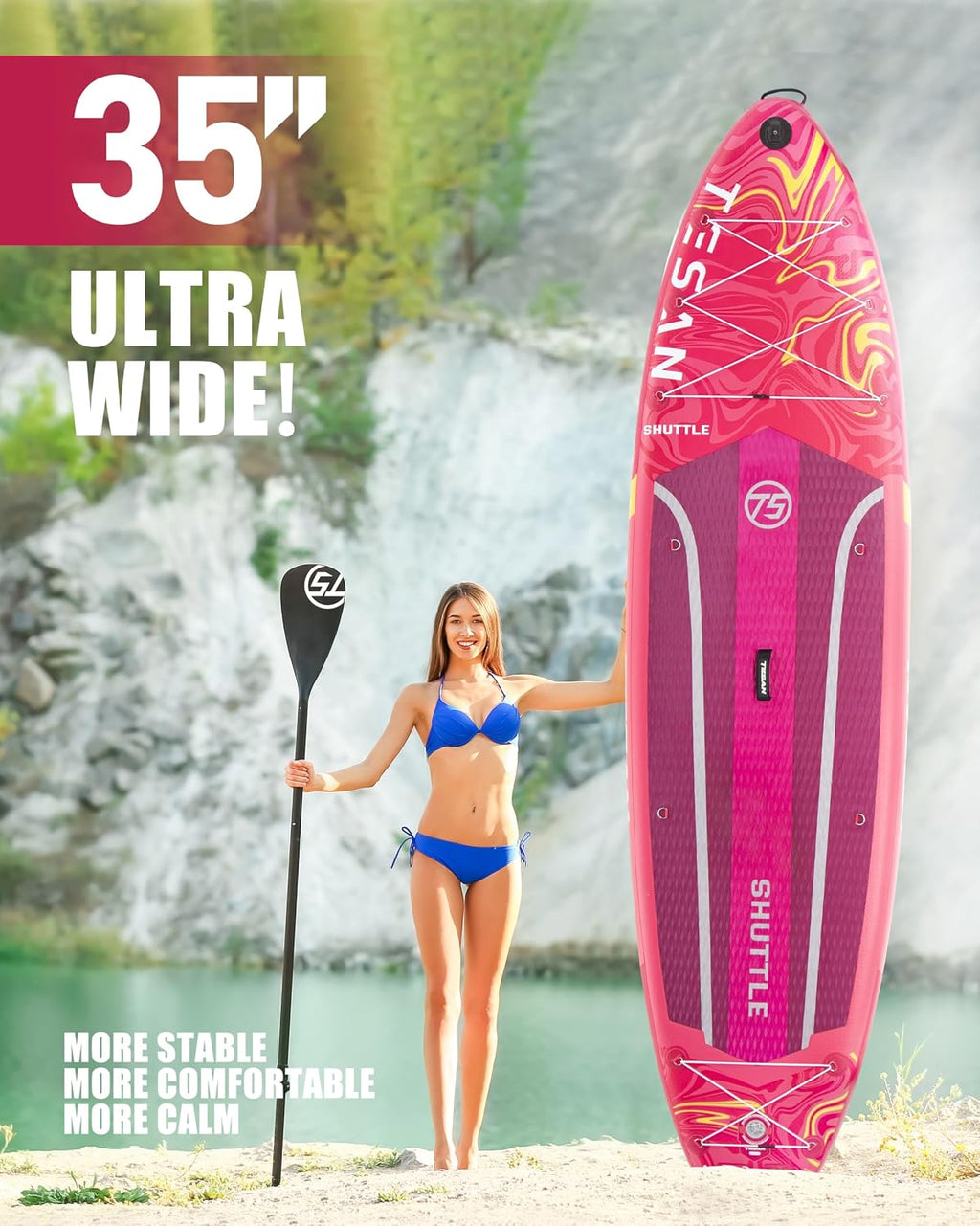 11'6x35'' Extra Wide Inflatable Paddle Board,All-Round Ultra Stable Stand Up Paddleboards with Plus Kits for 450lb,Dual Bungees, Camera Mount, 100L Backpack, Dual-Action Pump