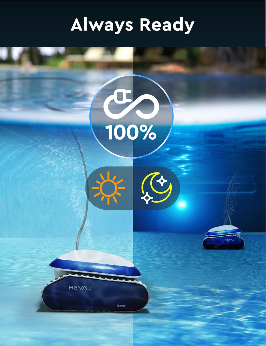 REVA AI Gyroscopic Robotic Pool Vacuum Cleaner, Smartphone APP Control, Horizontal Waterline/Wall/Floor Deep Cleaning, Upgraded 2024 Auto Navigation, 2-Layers Fine Filtration, for Pools up to 35ft