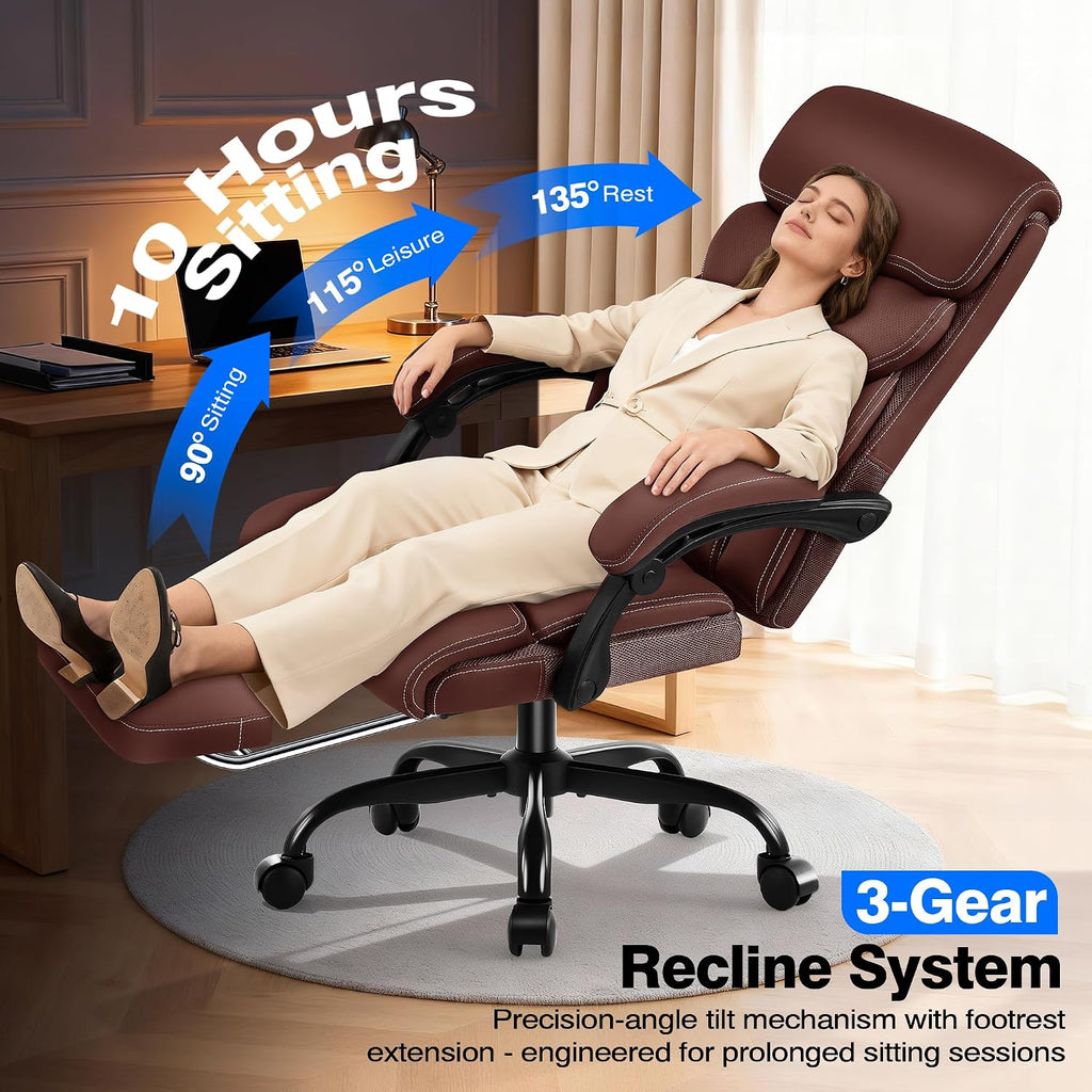 AreShark Office Chair - Ergonomic Comfortable High Back Computer Desk Chair with Foot Rest - Executive Breathable Swivel Rolling Reclining Leather Chair with Lumbar Support for Home Gaming Relaxing