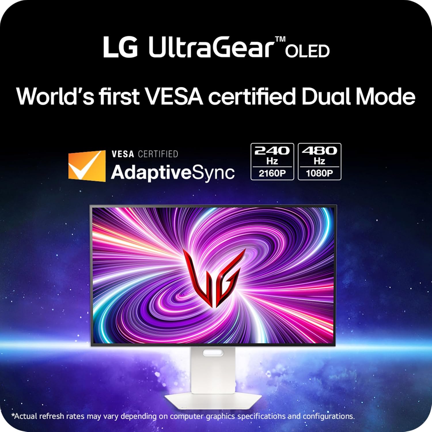 LG ‎32GS95UV 32-inch Ultragear OLED Gaming Monitor 4K UHD 1440p 240Hz 0.03ms DisplayHDR True Black 400 AMD FreeSync Premium Pro NVIDIA G-Sync HDMI 2.1 DisplayPort Tilt/Height/Swivel Stand White