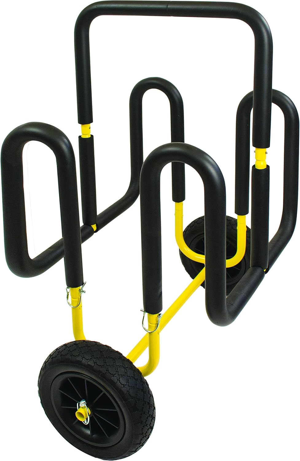 Suspenz Stand Up Paddle Board Surfboard Transport Cart & Stand, Double Trouble Carrier/Trolley Converts to a Stand for 2 SUPs & Surfboards, Yellow (22-9935)