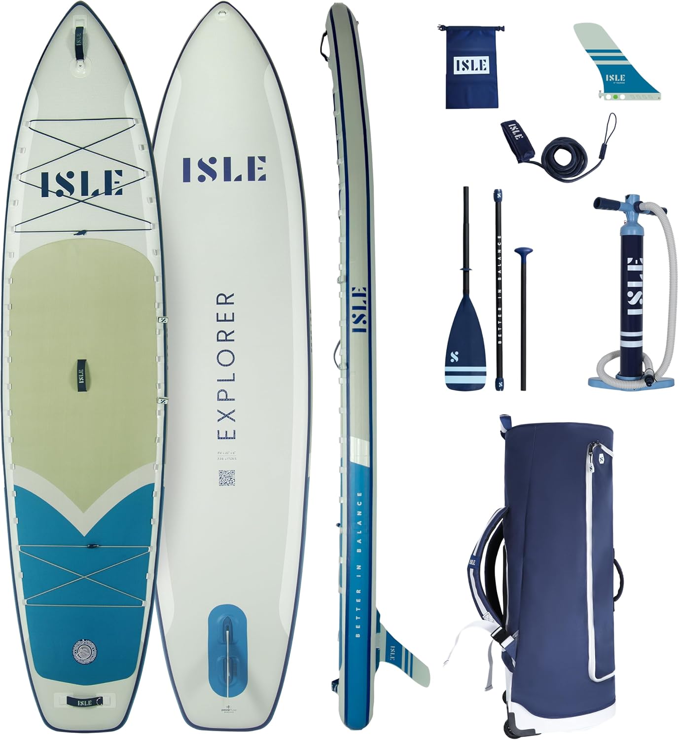 ISLE Explorer 3.0 Inflatable Stand Up Paddle Board & iSUP Bundle Accessory Pack, Adventure & Touring Board, Durable, Lightweight with Stable Wide Stance, 300 Pound Capacity, 11.6'x 6'