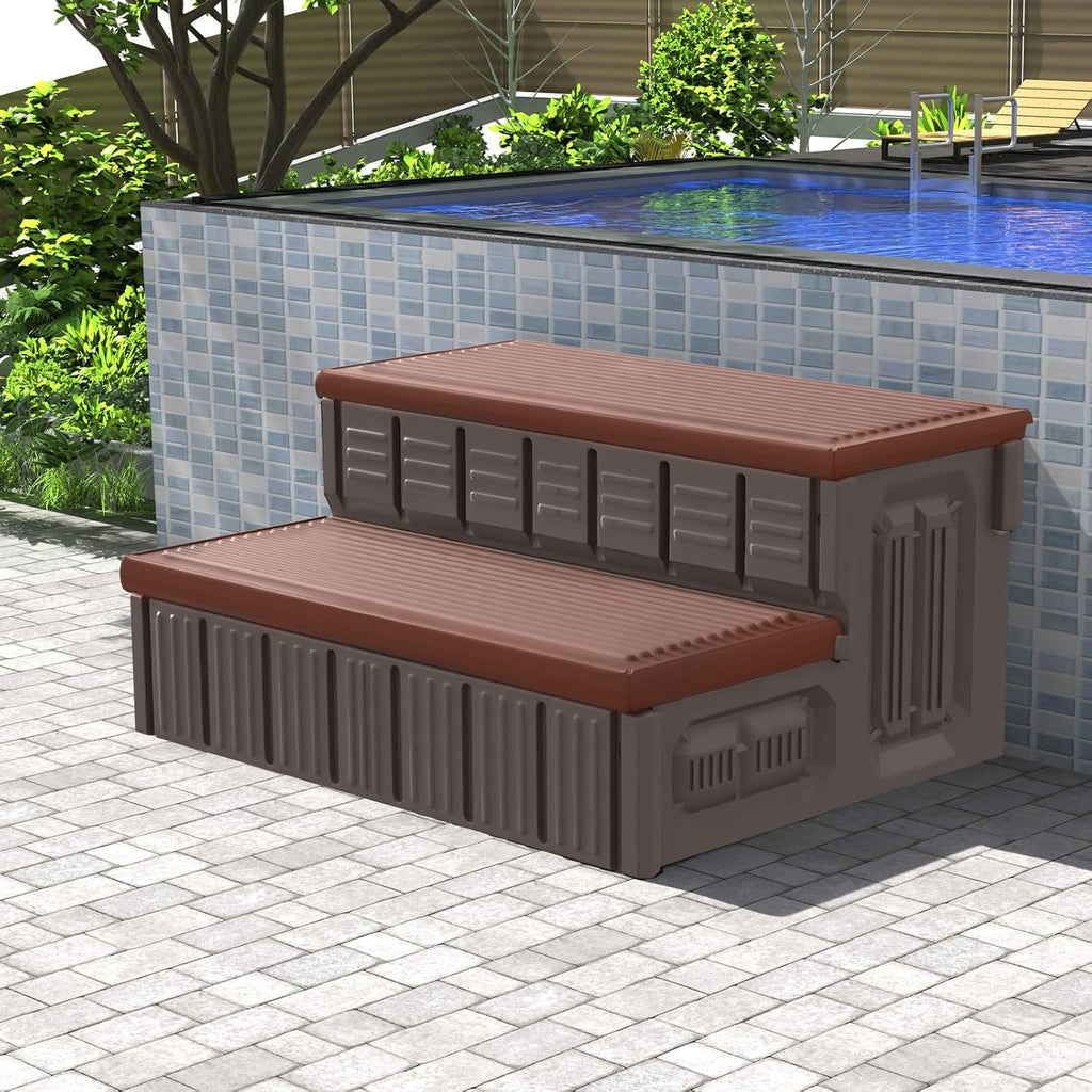 Hot Tub Steps, Outdoor Spa Steps with Storage, Non-Slip & Sturdy Hot Tub Stairs, 36 Inches Long