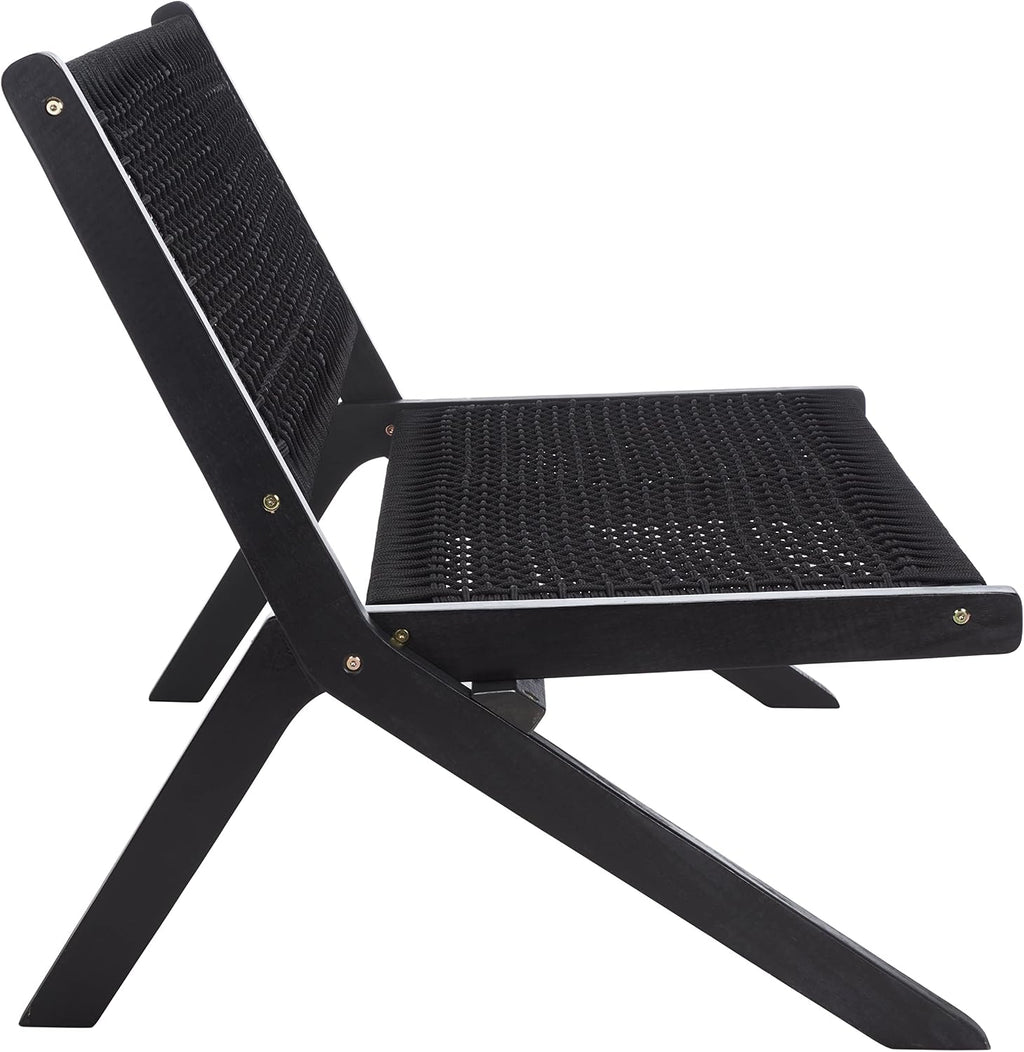 SAFAVIEH Outdoor - Kobina Folding Bench - Black & Black - Solid Wood and Rope - Modern Sculpted Folding Design - Ideal for Patio, Deck, Porch, Backyard, 13.8' Seat Height (PAT7304C)