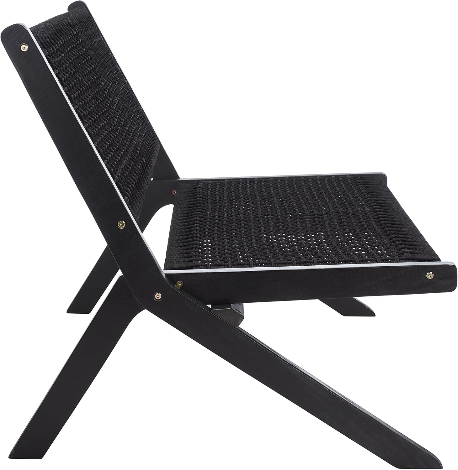 SAFAVIEH Outdoor - Kobina Folding Bench - Black & Black - Solid Wood and Rope - Modern Sculpted Folding Design - Ideal for Patio, Deck, Porch, Backyard, 13.8' Seat Height (PAT7304C)