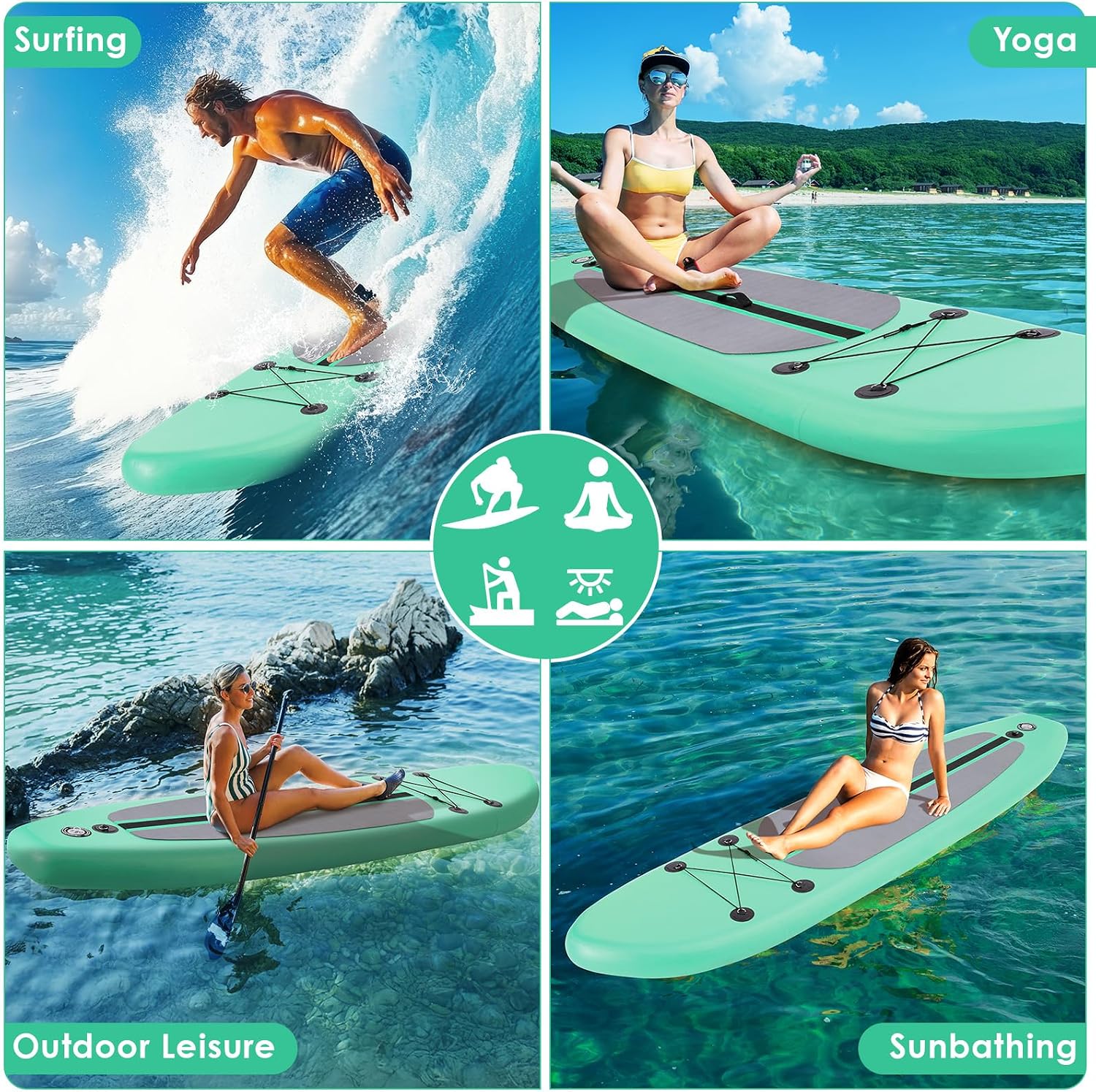 Clevich 12FT Stand Up Paddle Board, Inflatable Paddleboard with SUP Accessories & Carry Bag, Paddle, Hand Pump, Non-Slip Deck, Repair Kit,Leash, 400LBS
