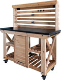 Backyard Discovery 48' Cedar Wood Buffet Hutch Serving Station with Galvanized Steel Countertop, Wine Rack, Wine Glass Rack, Trash Bin, Modular Shelves, Towel Bar, Drink and Food Prep, Indoor/Outdoor