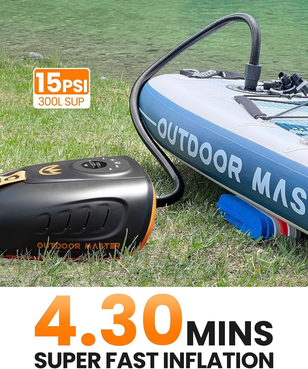 OutdoorMaster 25PSI High Pressure 74Wh Rechargeable SUP Air Pump Electric ORCA PRO - Auto-Off & Deflation Function, Battery Air Pump for Inflatable Stand Up Paddle Boards, Boats