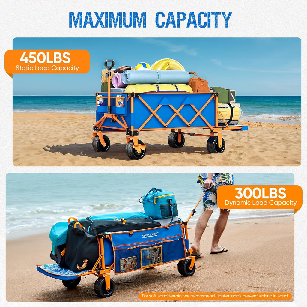 Old Bahama Bay Heavy-Duty Beach Wagon Cart – 400 lbs Capacity, Extra Large Foldable (55' x 26'), All-Terrain Wheels – for Beach, Camping, Groceries, Outdoors