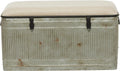 Deco 79 Metal Room Storage Bench Galvanized Entryway Bench with Cream Burlap Top and Black Latches, Bench 38' x 16' x 19', Gray