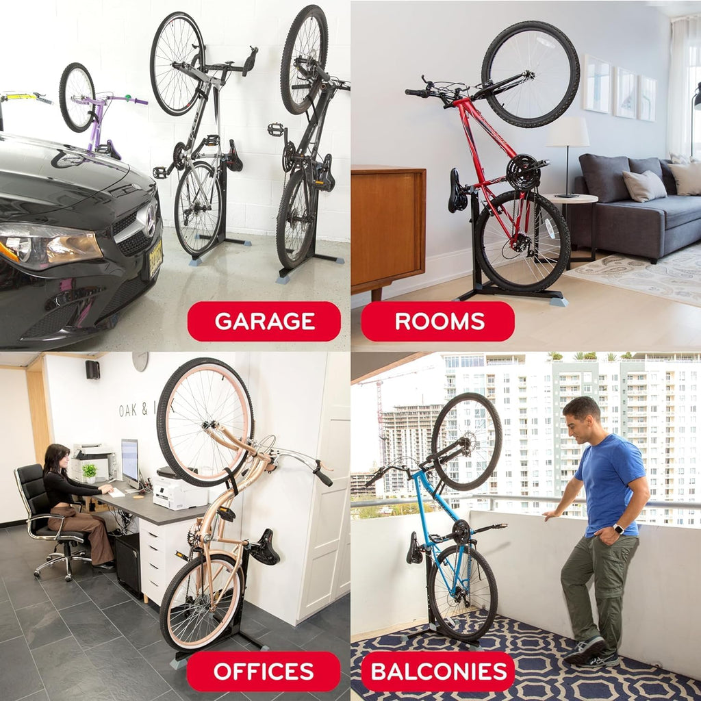 Bike Nook Stand & Vertical Storage Rack - 4 Pack with connectors- The Original Vertical Bicycle Floor Stand for Garage Storage and Indoor and Outdoor use, No Drilling Required