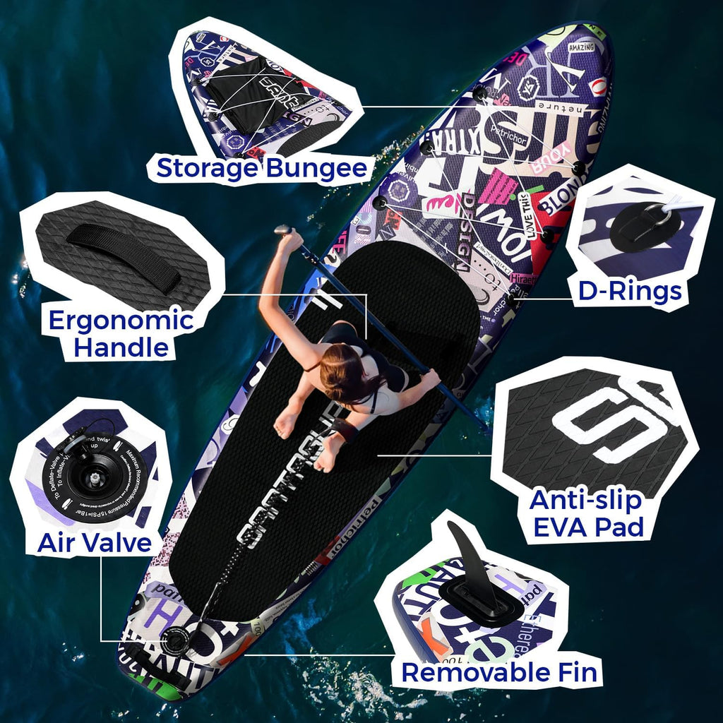 10'6'/11'Wide Inflatable Stand Up Paddle Board for Adults & Youth of All Skill Levels, with Premium SUP Paddleboard Accessories, Anti-Slip EVA Deck