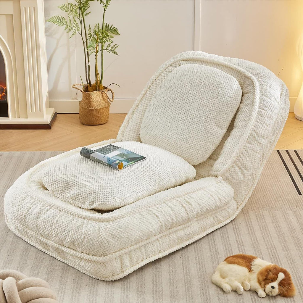 UYPYOOE Folding Floor Chair with Back Support - 5 Adjustable Positions, Plush Gaming & Meditation Chair for Lazy Boys, Beige