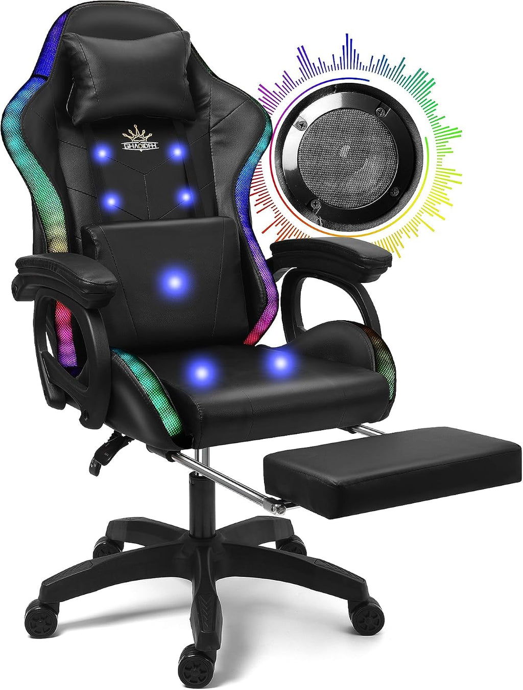 RGB Gaming Chair with Massage, Footrest and Dual Speakers, Racing Computer Chair with Lumbar Support and Headrest, for Adults, Teens and Kids, Enhance Gaming Experience!