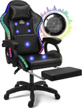 RGB Gaming Chair with Massage, Footrest and Dual Speakers, Racing Computer Chair with Lumbar Support and Headrest, for Adults, Teens and Kids, Enhance Gaming Experience!