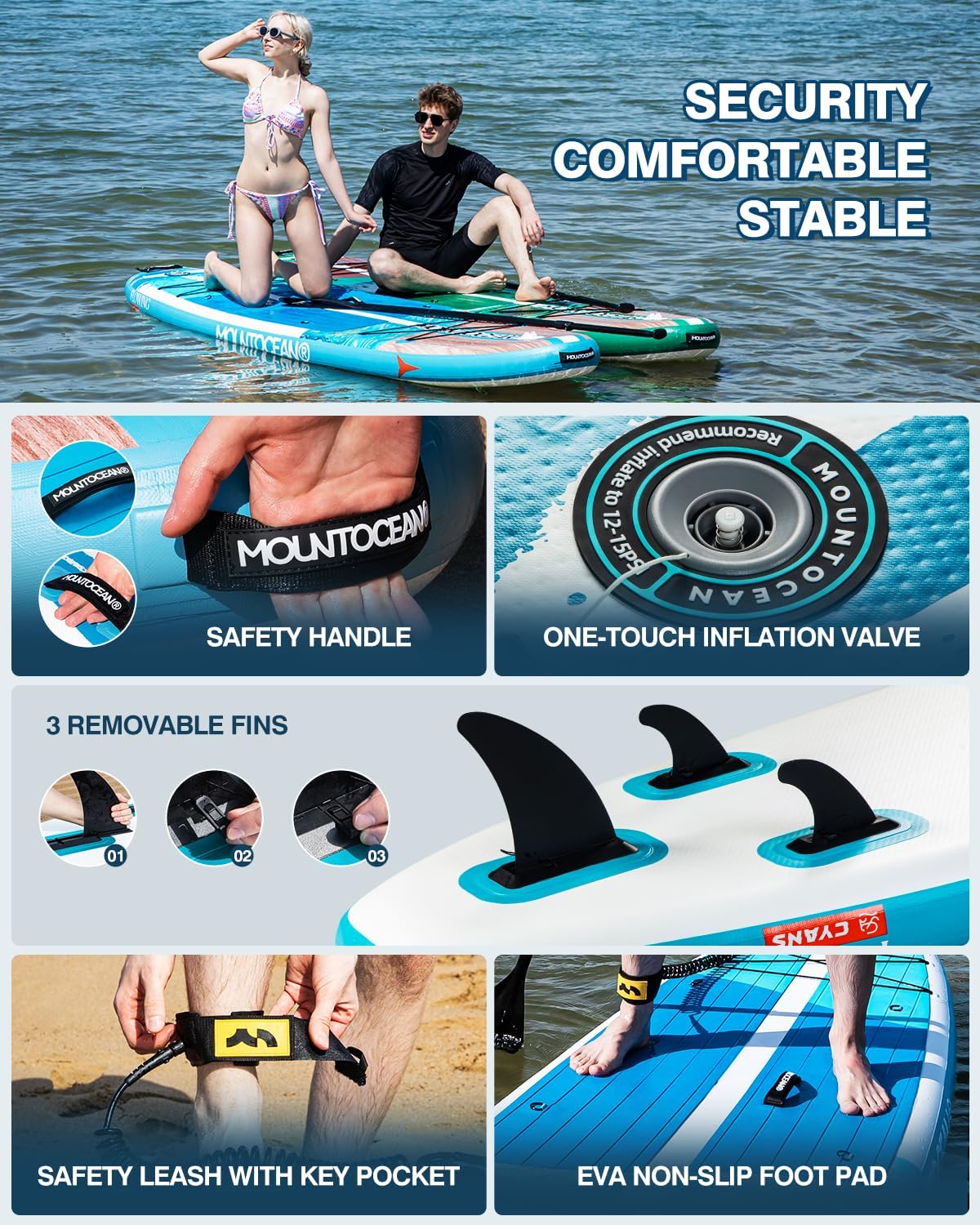 Mountocean 10'6' Inflatable Stand Up Paddle Board - 450lbs Max Capacity Ultra-Stable SUP for Adults & Youth - Non-Slip EVA Deck, All-Around ISUP with Complete Accessories