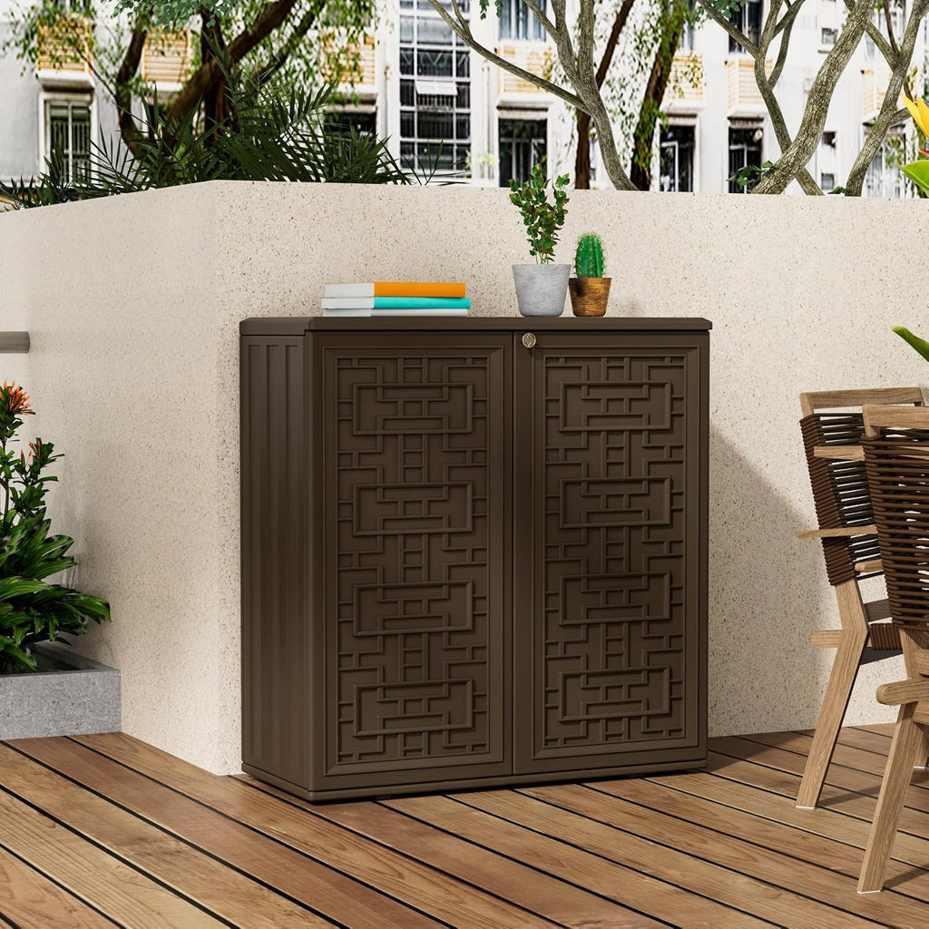 Mrosaa Storage Box Outdoor Caninet,Resin Indoor Storage Box Waterproof Outdoor Storage Cabinets for Patio/Garden/Backyard, Size 34.3''L*15''W*36.2''H(Brown)