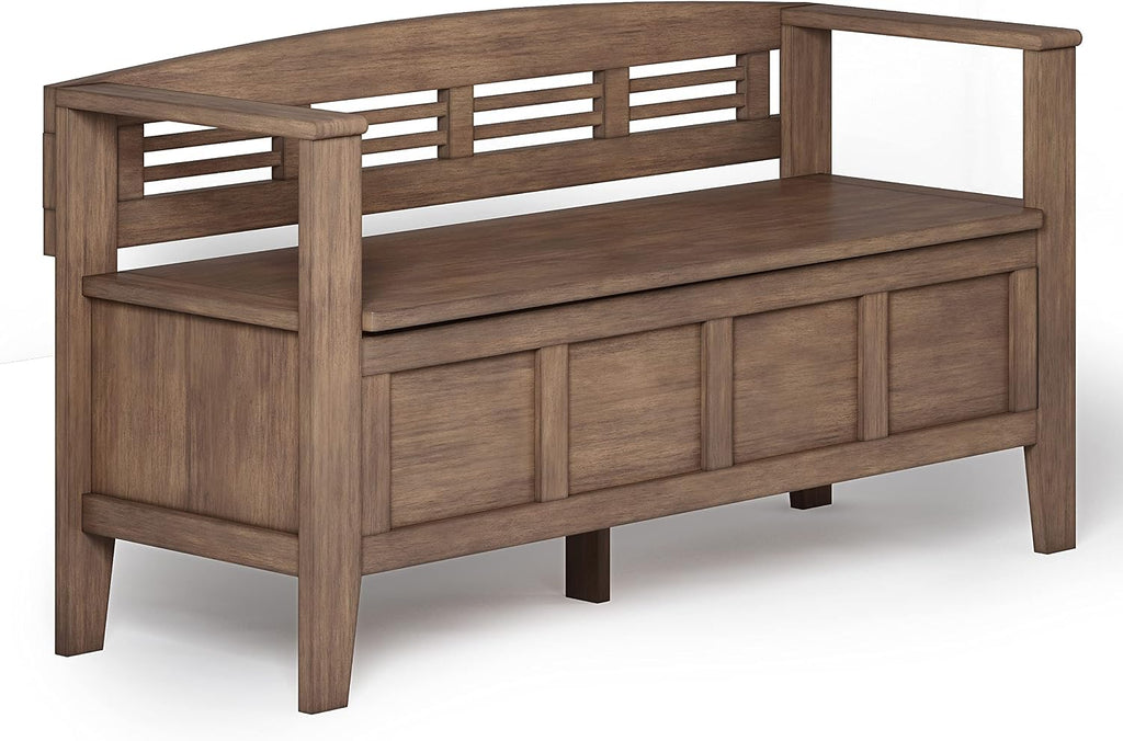 SIMPLIHOME Adams Entryway Storage Bench - 48 inch Wide Solid Wood Hallway Seat in Rustic Natural Aged Brown, Contemporary Bench for Entryway or Living Room with Lift-Up Lid and Spacious Storage