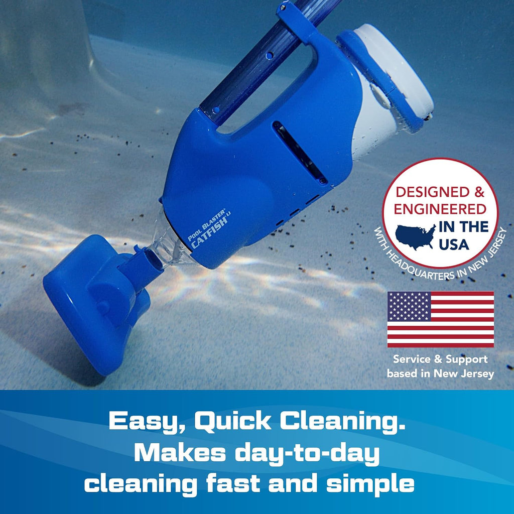 POOL BLASTER Catfish Cordless Pool Vacuum for Spot-Cleaning, Hot Tubs & Spas, Handheld Rechargeable, up to 45 Min Runtime, Quick, Efficient Swimming Pool Cleaner, Above Ground & Inground Pool Steps