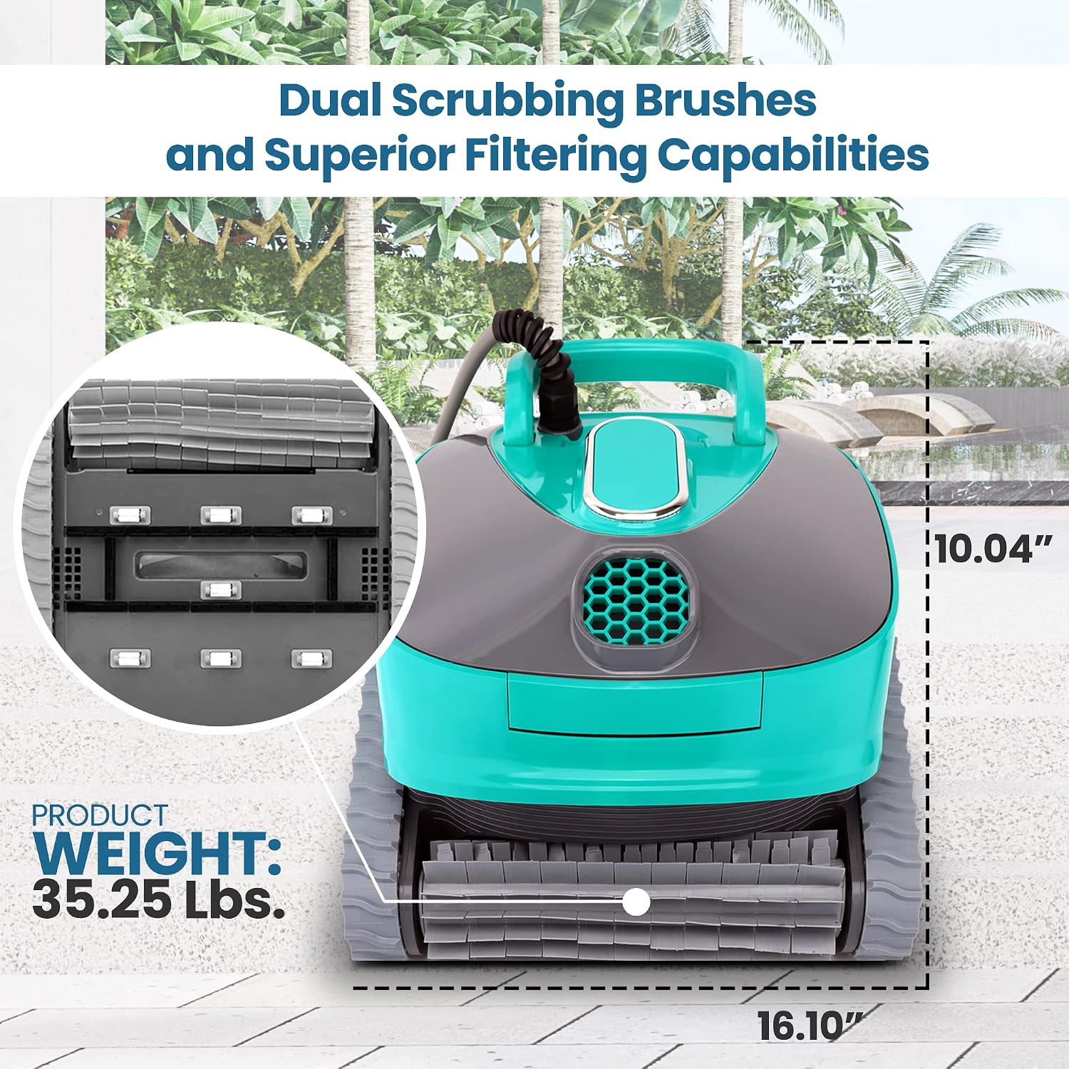 SereneLife Automatic Robotic Pool Cleaner for In-Ground Pools, 3-Motor Wall Climbing Pool Cleaning Robot w/Dual Scrub Brushes, Tangle-Free Cable, Superior Filtration, Energy-Saving, Up to 50ft