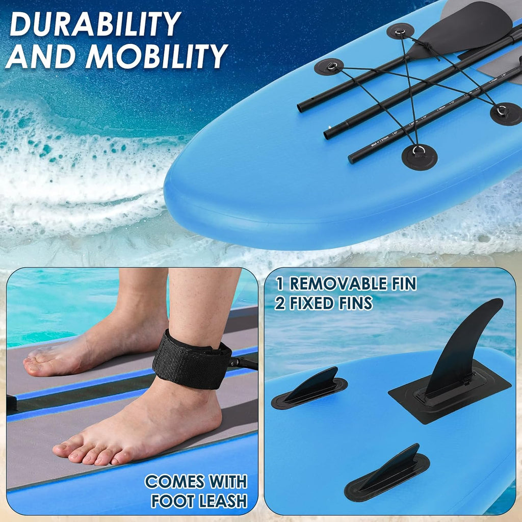 TLSUNNY 11FT Inflatable Stand Up Paddle Board, 3 Fins Paddleboard with Full SUP Accessories for All Skill Levels, Portable Two-Way Hand Pump and Carry Bag, 400LBS