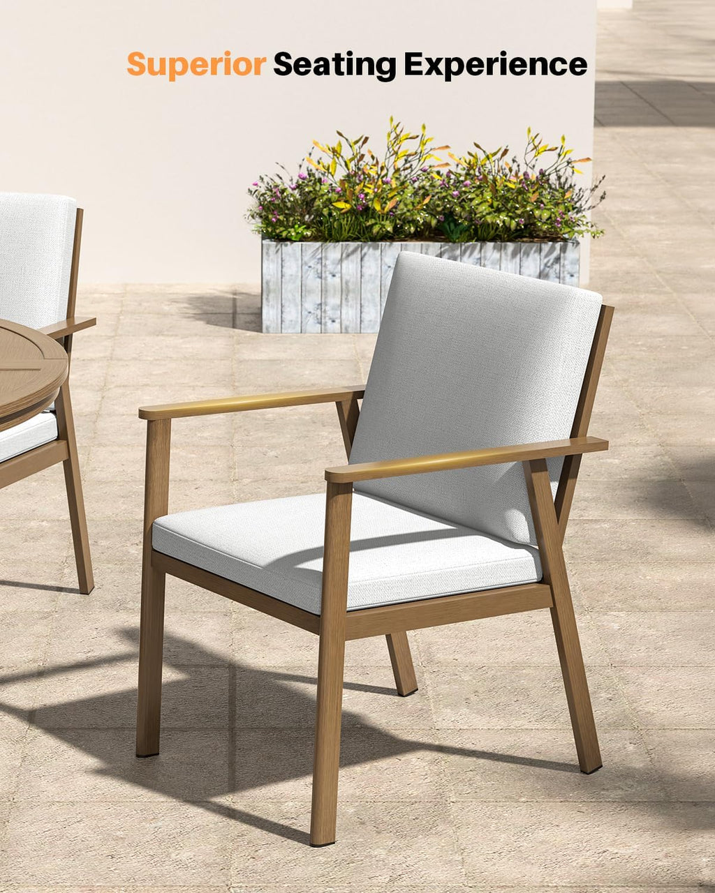5-Piece Outdoor Patio Dining Set, Aluminum Round Dining Table with 4 Dining Chairs, Never-Rust Round Outdoor Dining Set, Patio Dining Table Set for Yard, Deck, Garden, Teak
