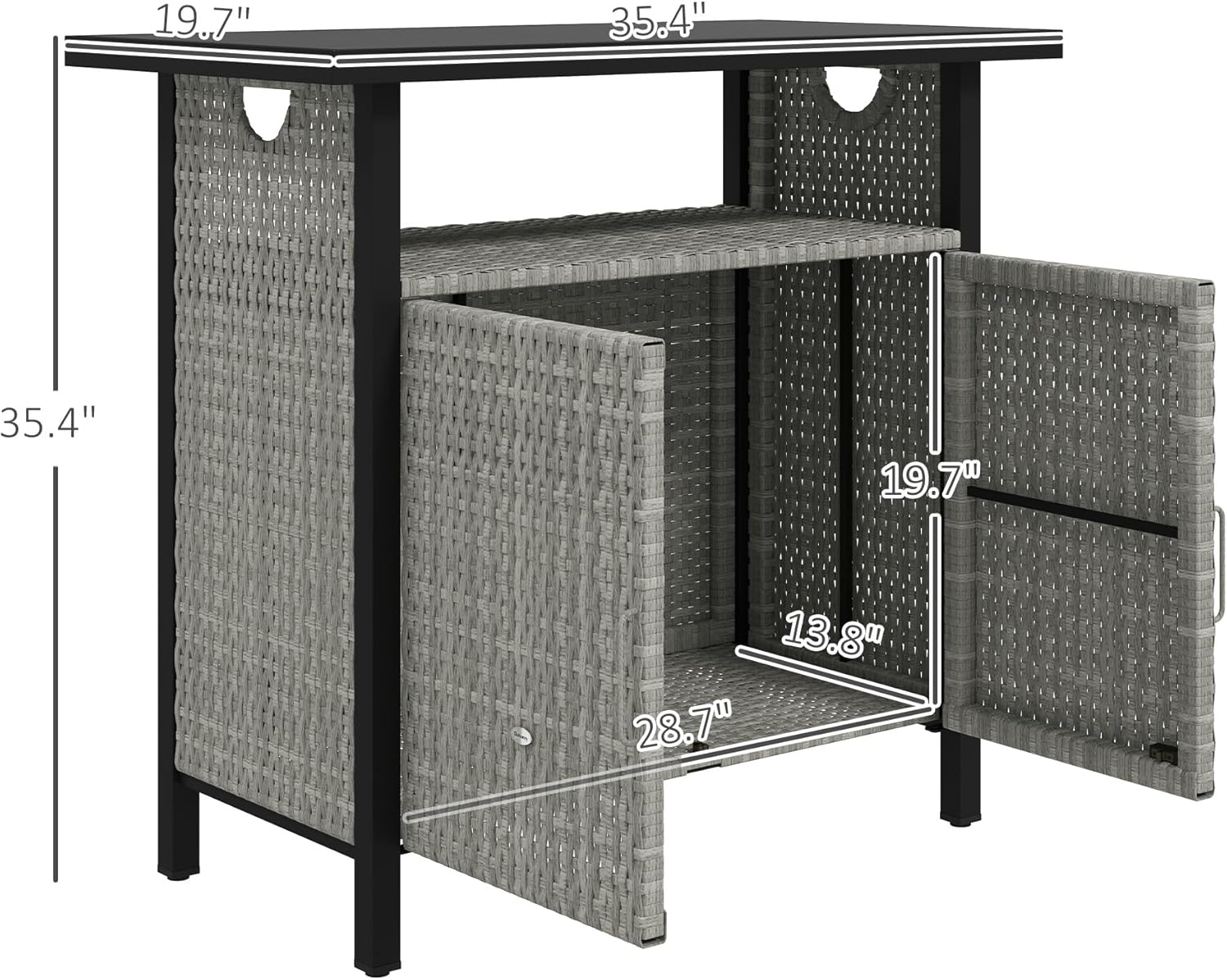 Outsunny Outdoor Pool Towel Storage Cabinet Organizer, Outdoor Bar Table with Shelf and Cabinet, Pool Towel Holder Pool Valet with Weather-Resistant PE Rattan and Steel Frame, Gray