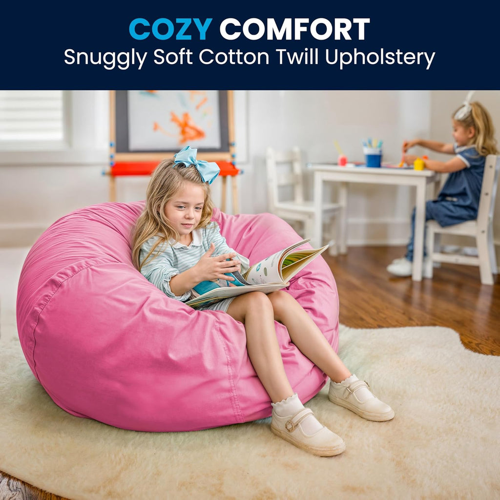 Flash Furniture Duncan Oversized Bean Bag Chair for Kids and Adults, Foam-Filled Beanbag Chair with Machine Washable Cover, Light Pink