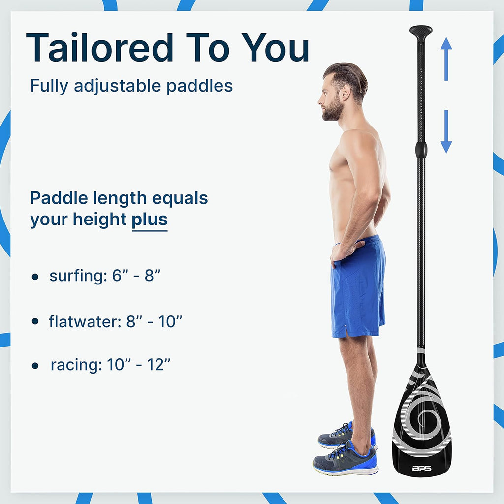 BPS New Zealand 2-Piece Adjustable Stand-up Paddle Board Paddle, Carbon Fiber or Fiberglass Shaft Comes with Carrying Paddle Bag