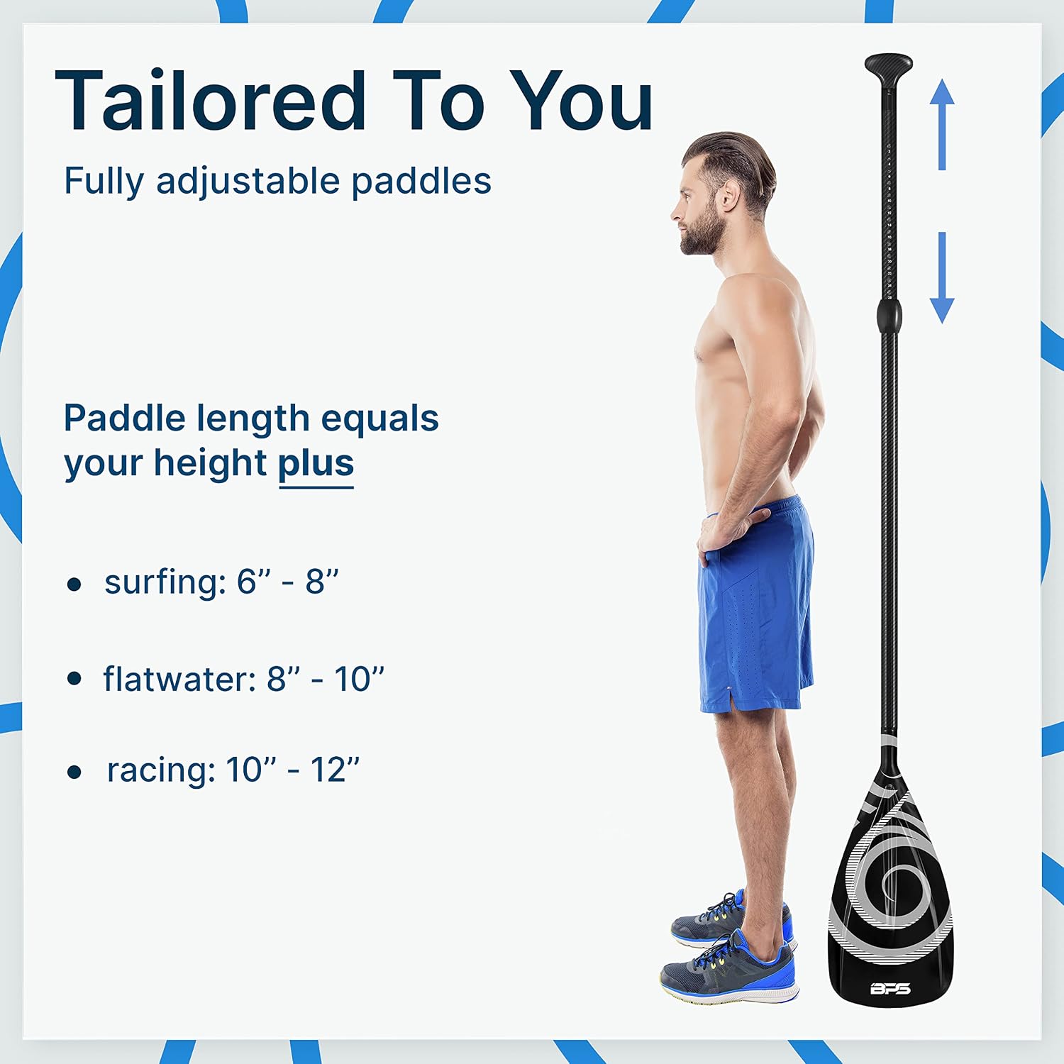 BPS New Zealand 2-Piece Adjustable Stand-up Paddle Board Paddle, Carbon Fiber or Fiberglass Shaft Comes with Carrying Paddle Bag