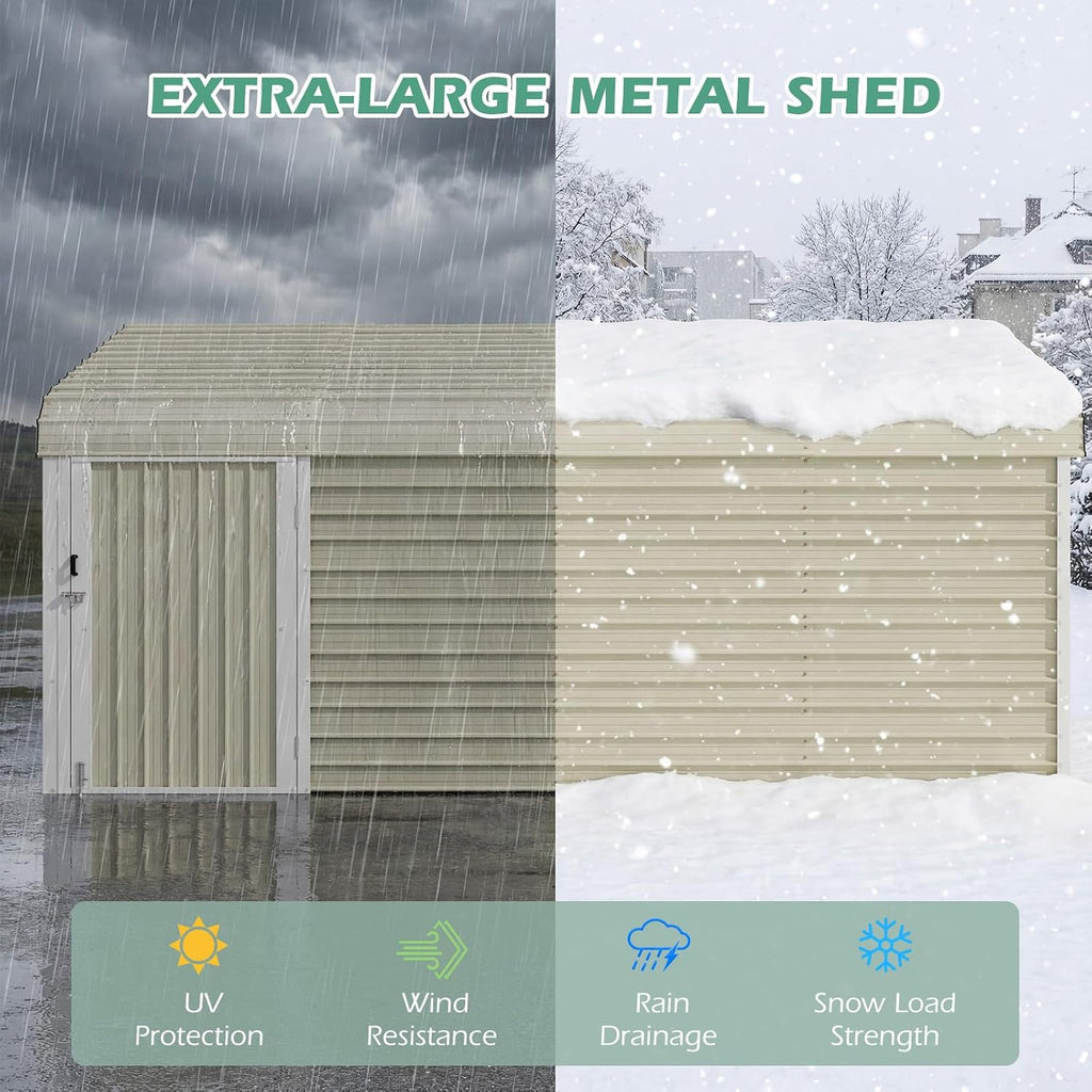 EROMMY 12x20 FT Heavy Duty Carport - Galvanized Steel Frame Car Shelter with Reinforced Base, Enclosed Storage Shed for Cars & Trucks, Beige
