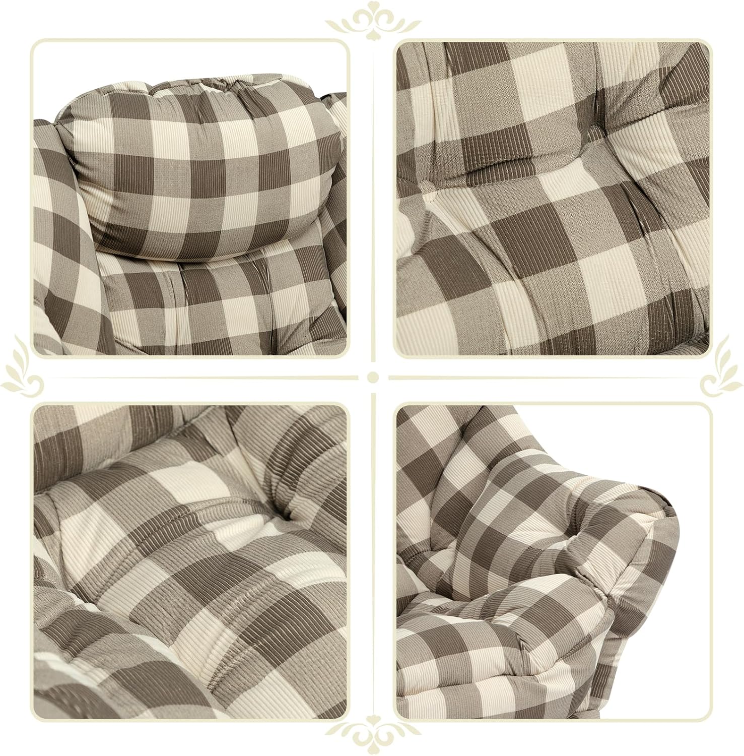 HollyHOME Lazy Chair with Foldable Ottoman, Accent Comfy Lounge Armchair and Folding Footrest Stool, Leisure Sofa Reading Chair and Footstool for Living Room, Bedroom, Dorm,Plaid Pattern