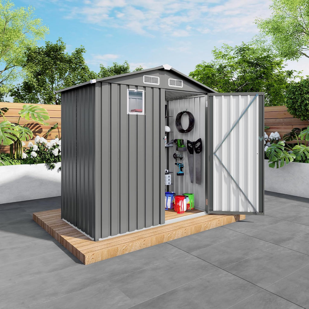 6x3.6FT Outdoor Storage Shed, Galvanized Steel Garden Shed with Lockable Door & Window, Waterproof Metal Tool Storage for Garden, Backyard, Patio, Lawn(Peak Roof)