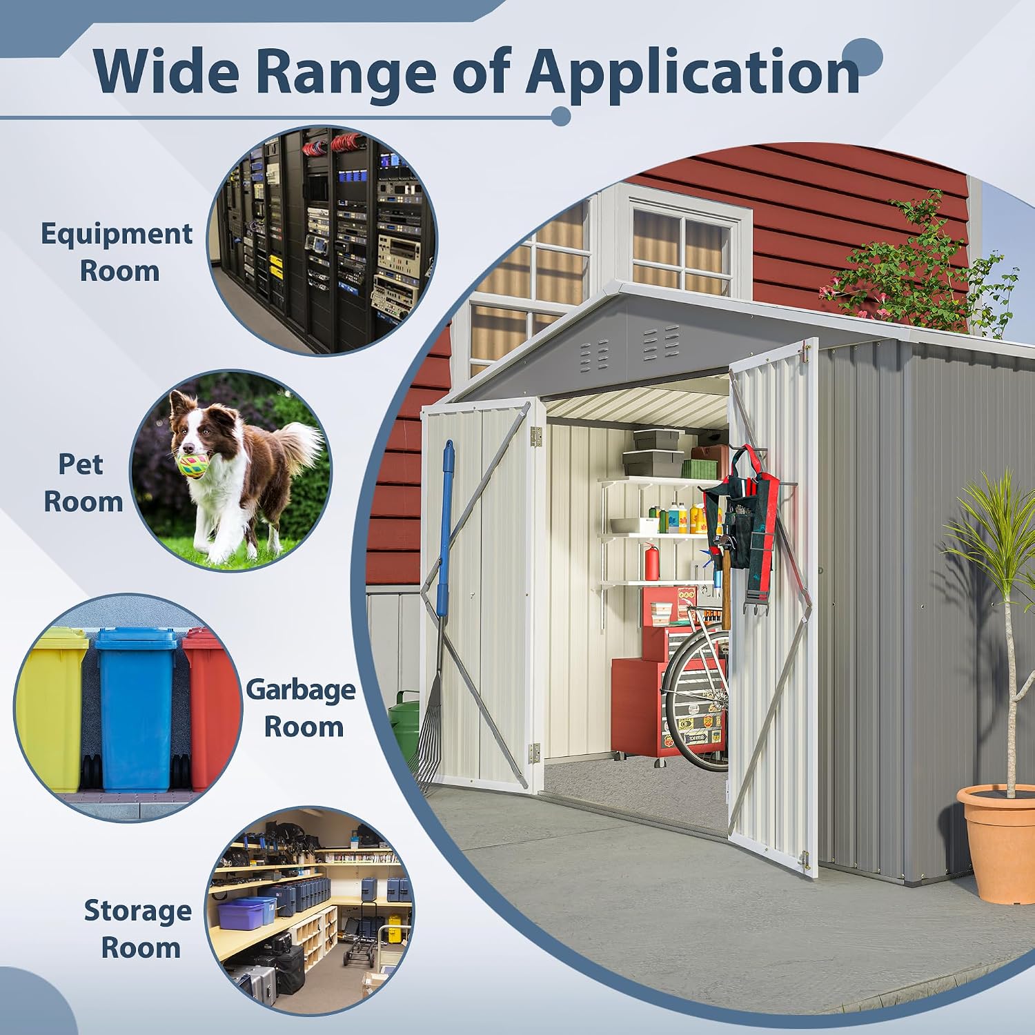 10x8 ft Outdoor Storage shed All Weather Metal Garden shed with Lockable Double Doors Tool Storage for Backyard Patio Lawn and Garden Organization Large Capacity (10x8 ft Grey)