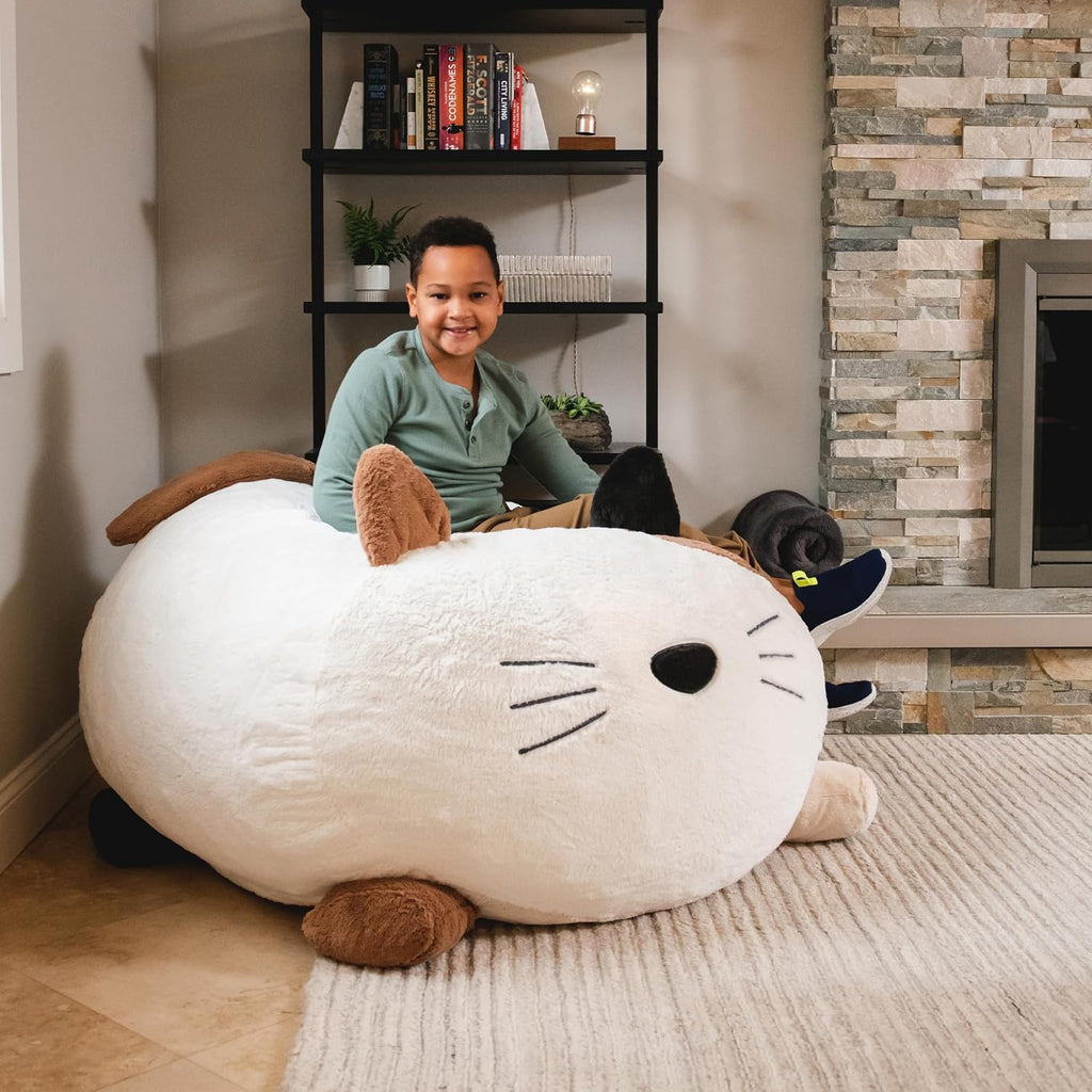 Big Joe Wild Things Foam Filled Animal Bean Bag Chair with Removable Cover, Francesca Feline Snugglepuff, Soft Faux Fur, 4 feet Big