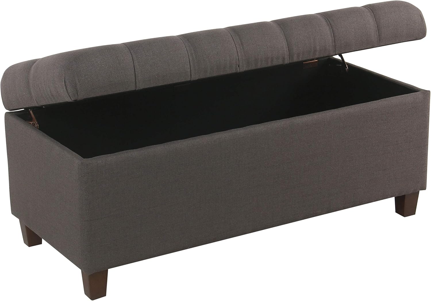 Homepop Home Decor | Tufted Ainsley Button Storage Ottoman Bench with Hinged Lid | Ottoman Bench with Storage for Living Room & Bedroom, Charcoal Gray 18x40x18 inches