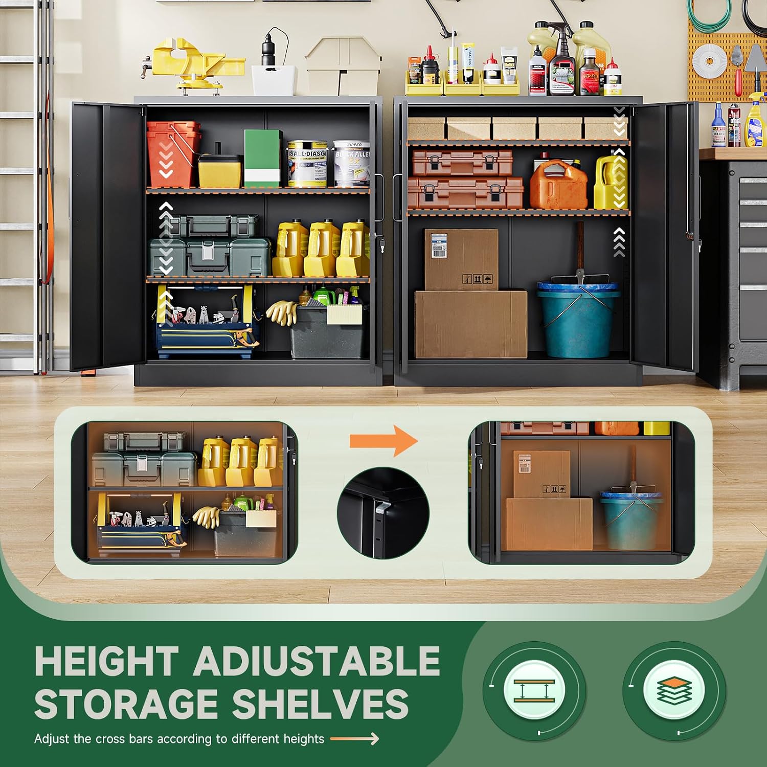 Letaya Metal Storage Cabinets with Lock, Small Locker Steel Cabinets, Adjustable Shelves 2 Doors for Home,Office, Warehouse,Garage(Black-36)