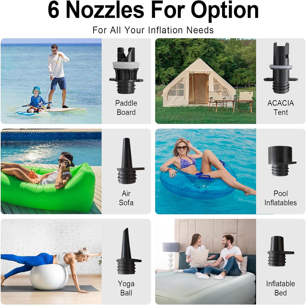 Rechargeable Paddle Board Pump - 16PSI Electric Portable SUP Pump with Battery, Portable Air Pump for Inflatable Tents, Paddle Boards, Kayaks with Inflate and Deflate Function