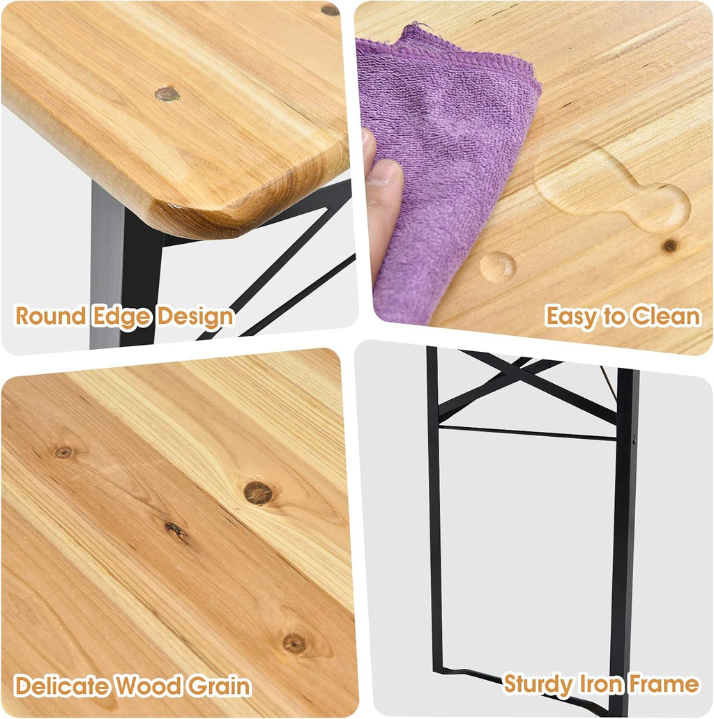 Giantex 70'' 3-Piece Portable Folding Picnic Beer Table with Seating Set Wooden Top Picnic Table for Patio Outdoor Activities Garden Use, 30'' Table Height