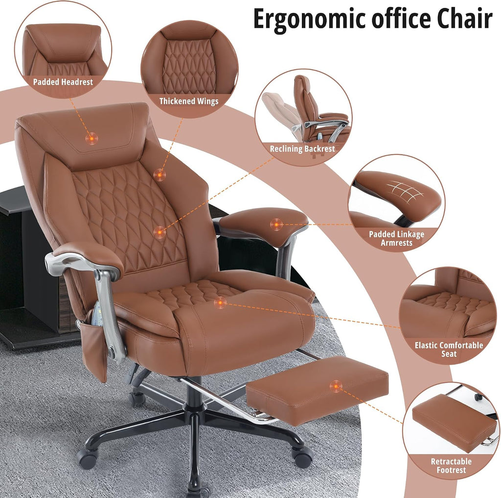Massage Office Chair with Heat & Footrest, Ergonomic Reclining Executive Desk Chairs with 6-Point Vibration, PU Leather Computer Chair for Home Office or Gaming