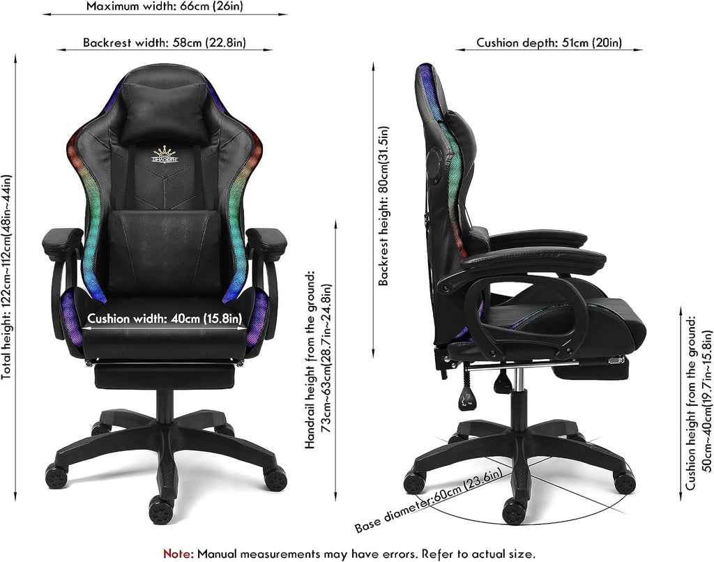 RGB Gaming Chair with Massage, Footrest and Dual Speakers, Racing Computer Chair with Lumbar Support and Headrest, for Adults, Teens and Kids, Enhance Gaming Experience!