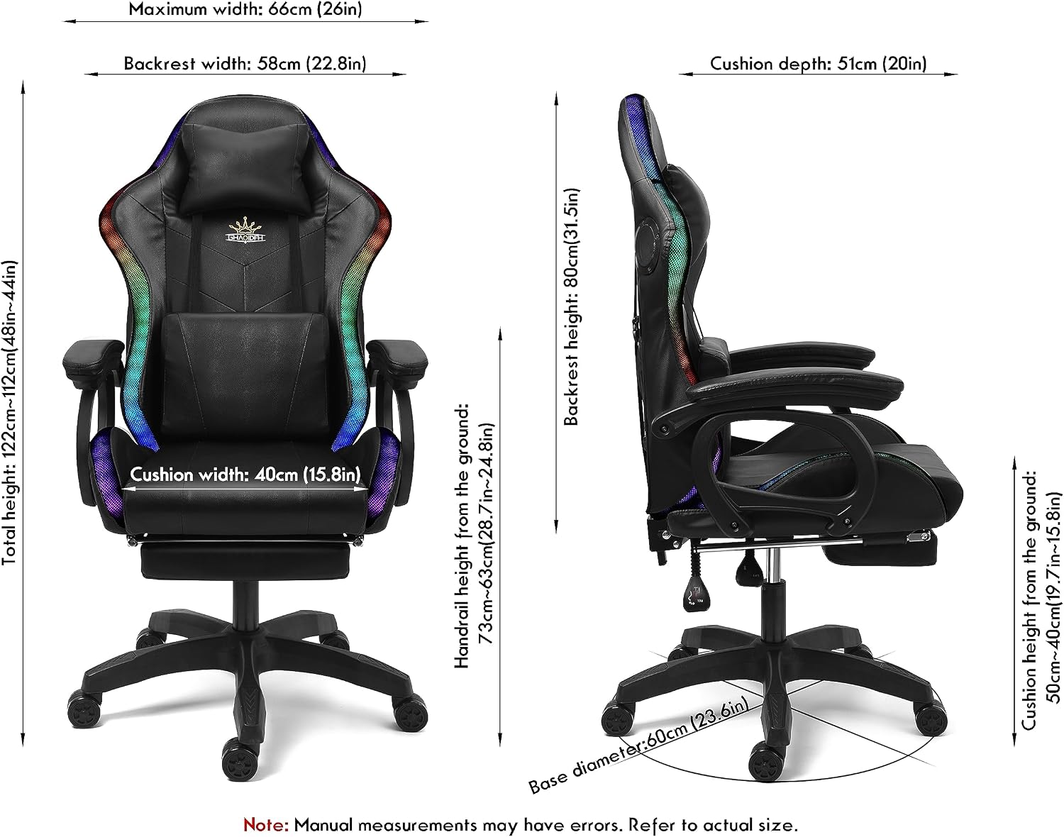 RGB Gaming Chair with Massage, Footrest and Dual Speakers, Racing Computer Chair with Lumbar Support and Headrest, for Adults, Teens and Kids, Enhance Gaming Experience!