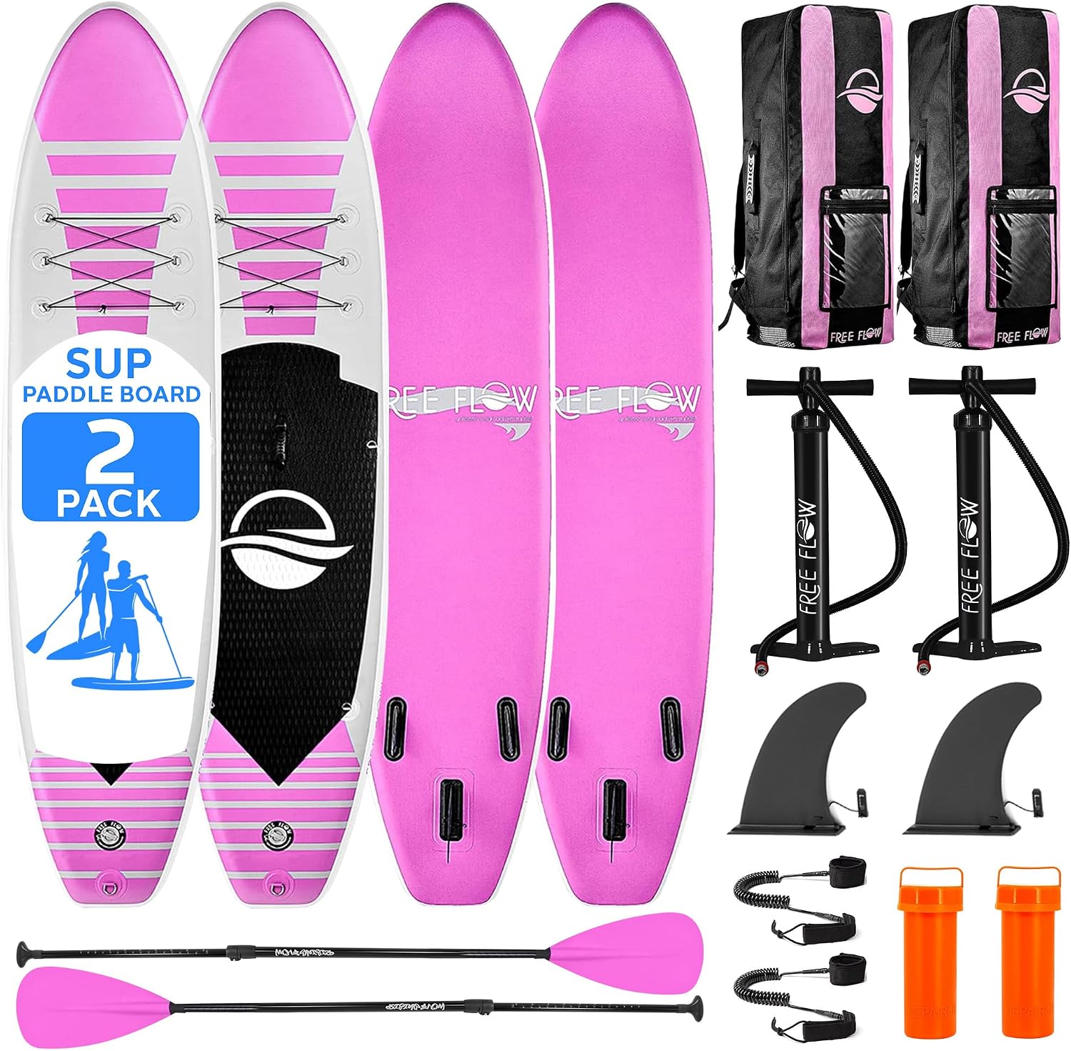 SereneLife 10' Inflatable Stand Up Paddle Board 2-Pack with Premium SUP Accessories – 32' Wide Stable Design with Non-Slip EVA Deck Pad for Youth and Adults, 350 lbs. Capacity Each