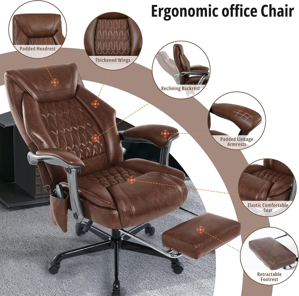 Massage Office Chair with Heat & Footrest, Ergonomic Reclining Executive Desk Chairs with 6-Point Vibration, PU Leather Computer Chair for Home Office or Gaming