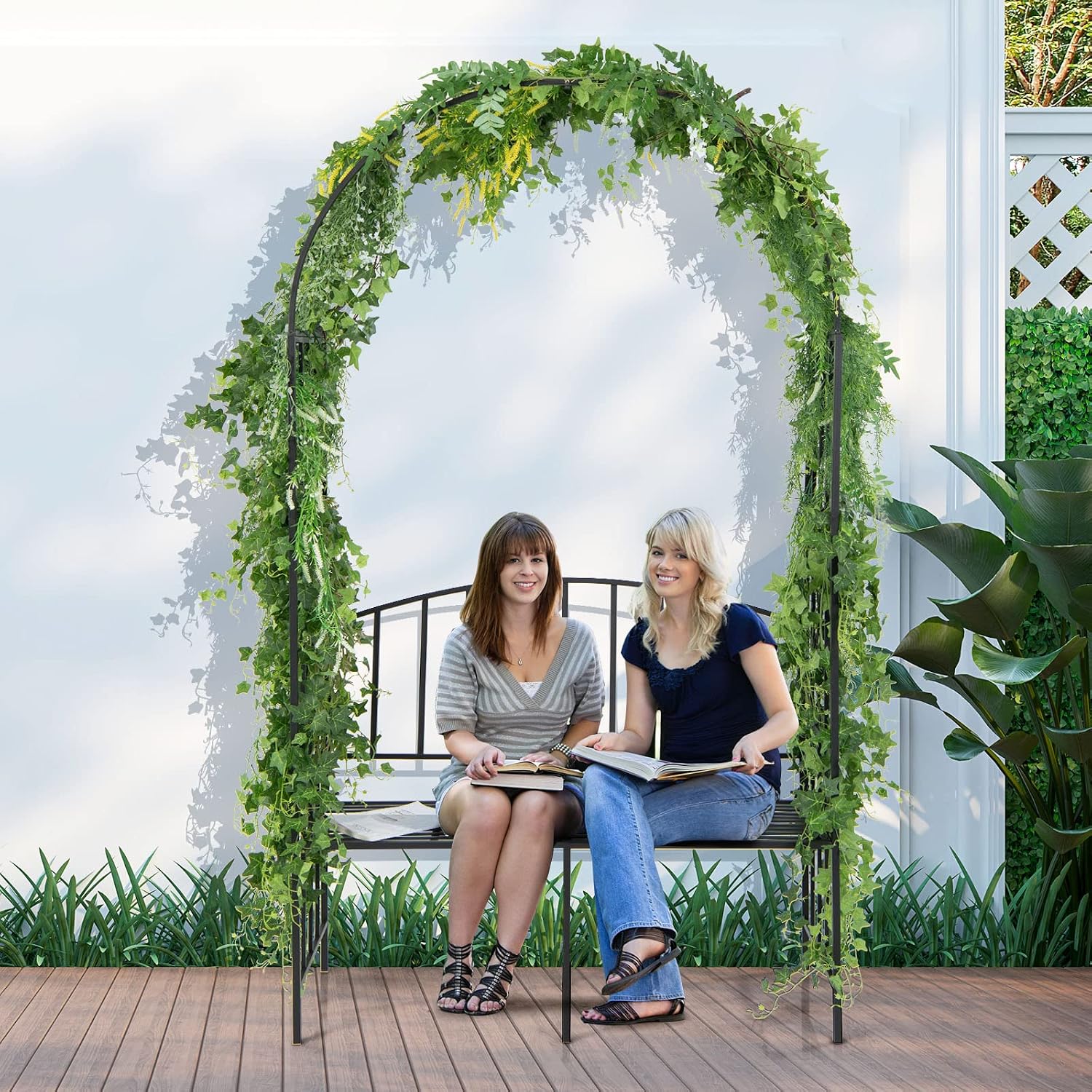 Giantex 81in Metal Garden Arch with Bench, Outdoor Garden Arbor Archway Trellis for Climbing Plants Vines, 2-Person Bench Loads 660 lbs, Patio Trellis Pergola Arches for Wedding Party Ceremony Decor