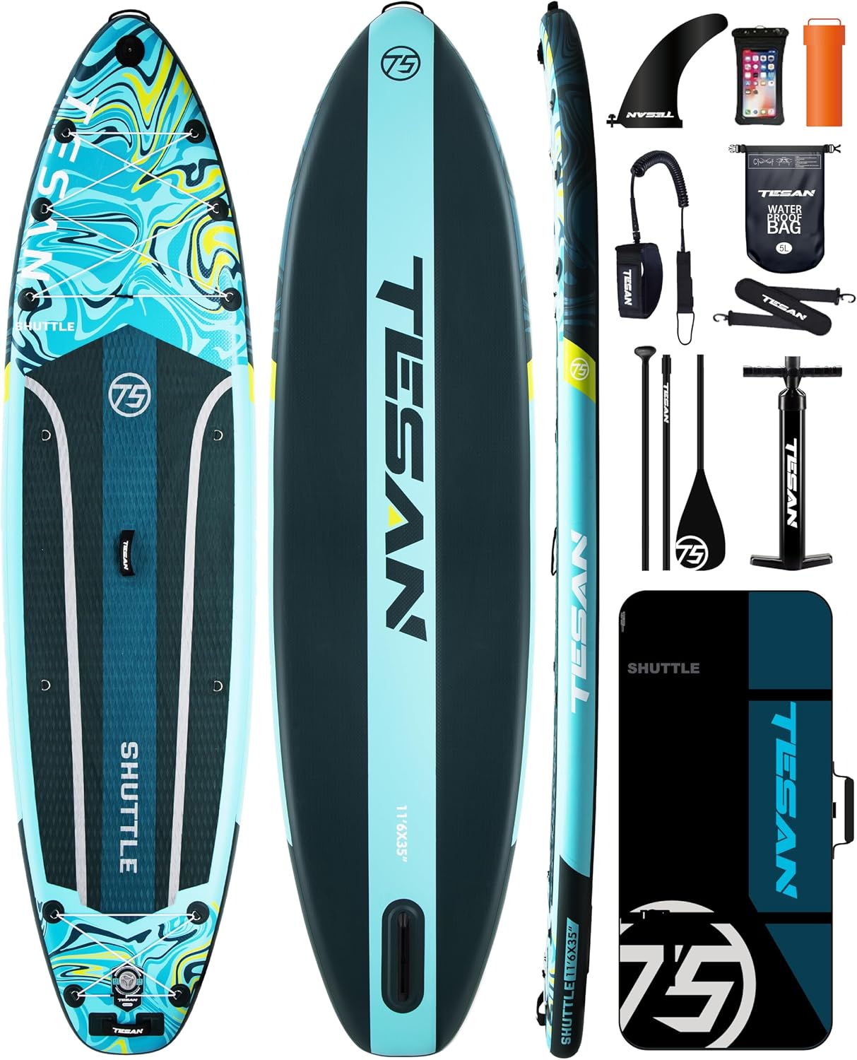 11'6x35'' Extra Wide Inflatable Paddle Board,All-Round Ultra Stable Stand Up Paddleboards with Plus Kits for 450lb,Dual Bungees, Camera Mount, 100L Backpack, Dual-Action Pump