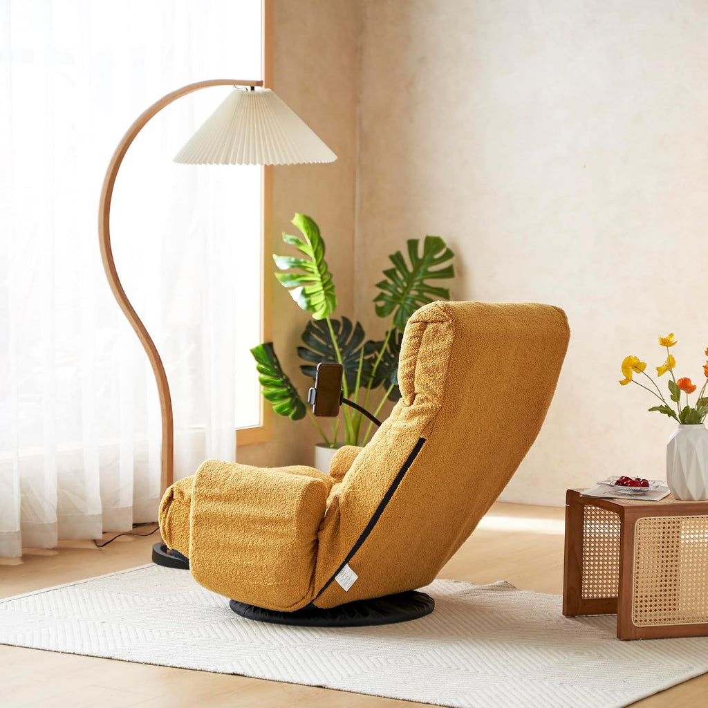 Swivel Lazy Floor Chair, Adjustable Reclining Floor Lounger with Head & Back Support and Phone Holder, Comfy Tatami Sofa Seat for Adults Bedroom & Gaming