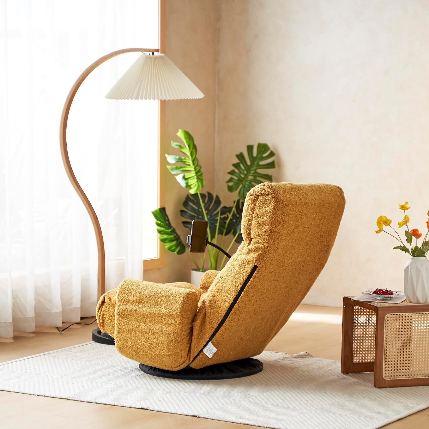 Swivel Lazy Floor Chair, Adjustable Reclining Floor Lounger with Head & Back Support and Phone Holder, Comfy Tatami Sofa Seat for Adults Bedroom & Gaming