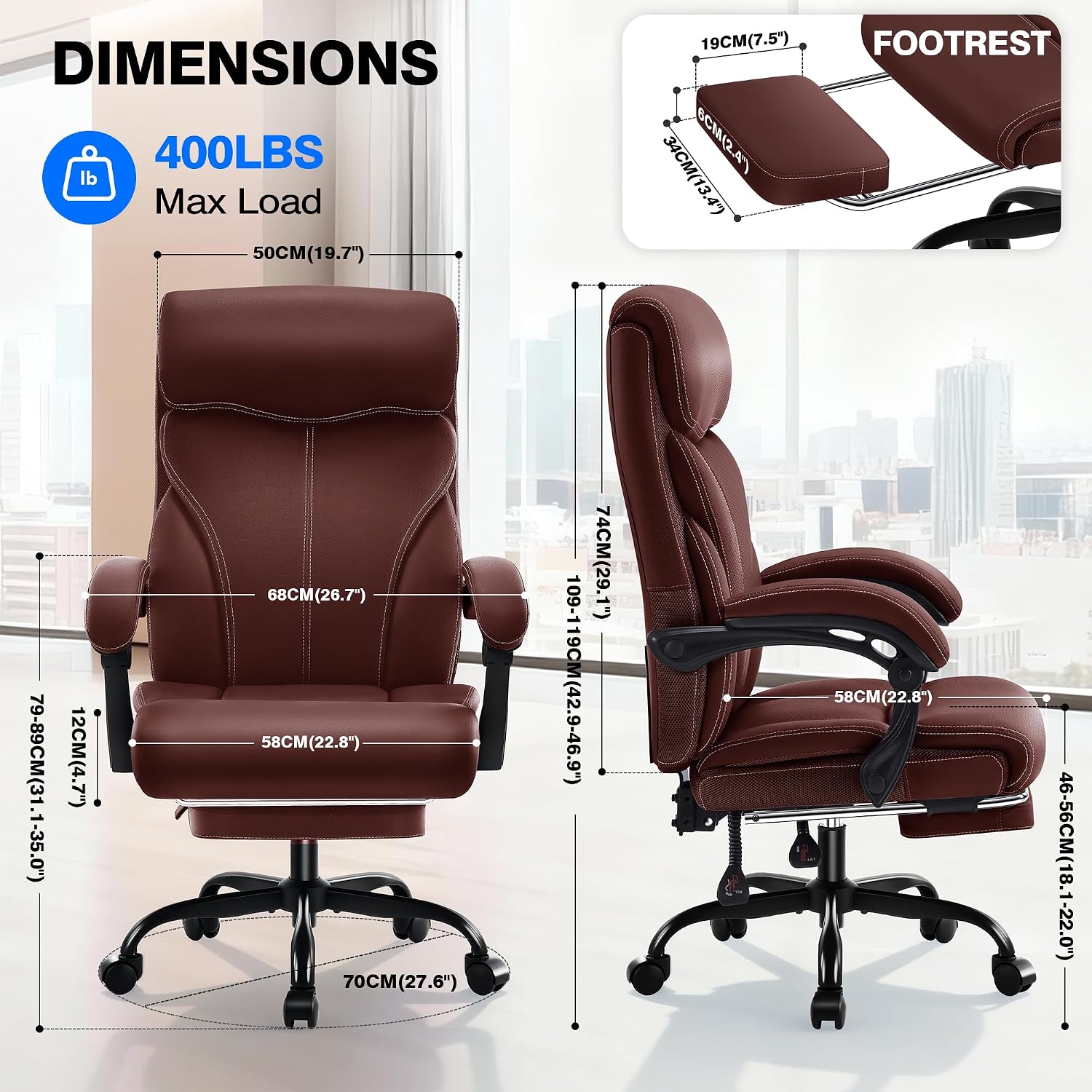 AreShark Office Chair - Ergonomic Comfortable High Back Computer Desk Chair with Foot Rest - Executive Breathable Swivel Rolling Reclining Leather Chair with Lumbar Support for Home Gaming Relaxing